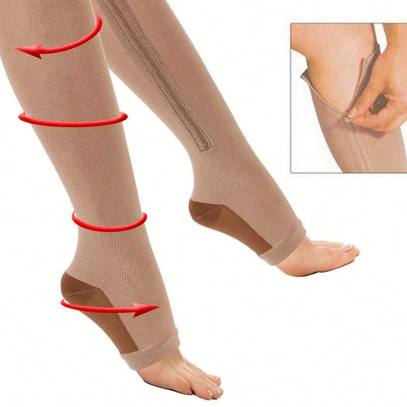 Zipper Pressure Compression Socks – Open Toe, Easy-Zip Design, Graduated Support